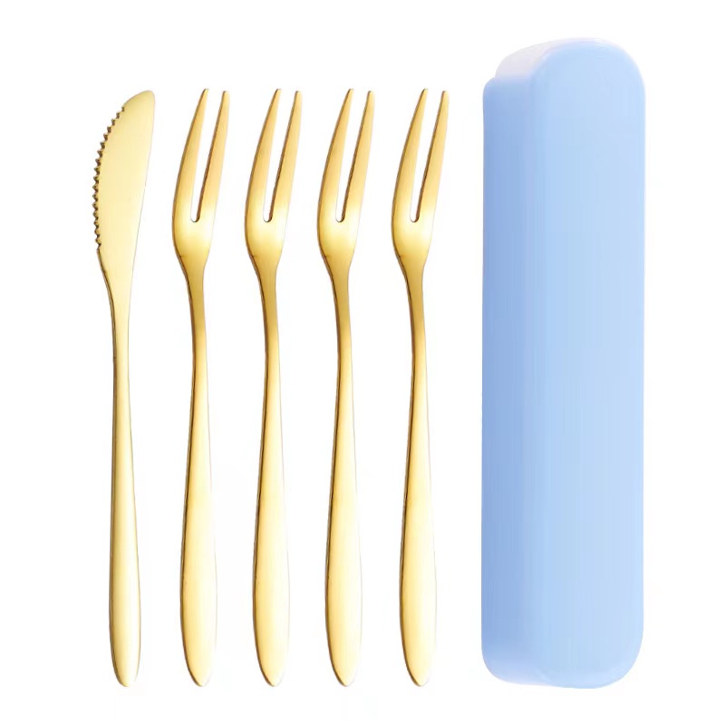 Manufacturer wholesale stainless steel mini knife and fork set silver gold dessert cutlery customizable gift box color and logo
