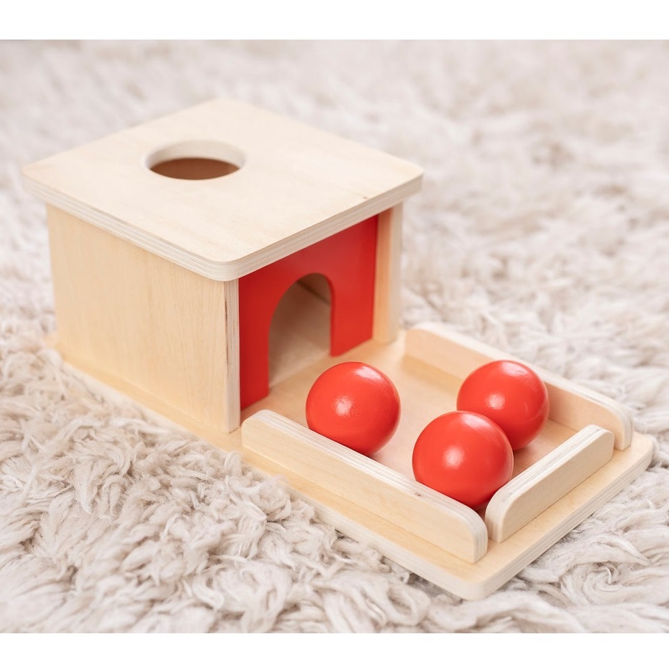Wooden Math Toys Montessori Object Permanence Box Wooden Toy Tray and Ball Drop Baby First Learning Toys Imbucare Box