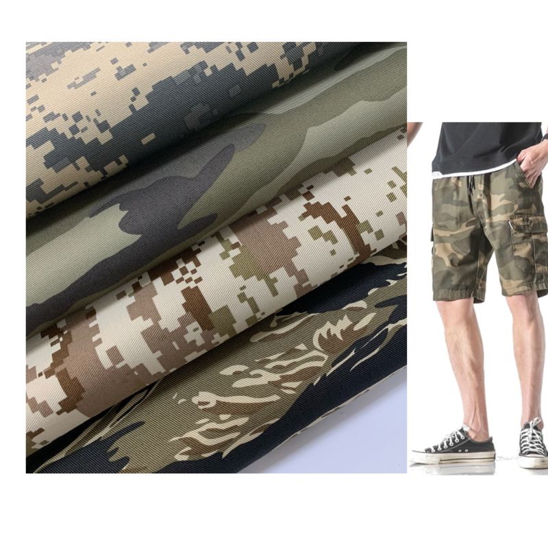 Woven Combed 100% cotton Twill Fabric Stock Lot Roll Textile for Pant camouflage print cotton twill for pants and men's shorts