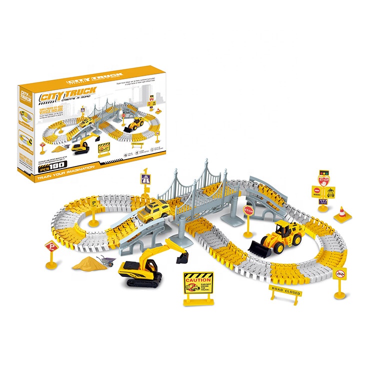 180PCS vehicle Construction Race Tracks education DIY Assemble car track with electric Engineering car track for kids toys