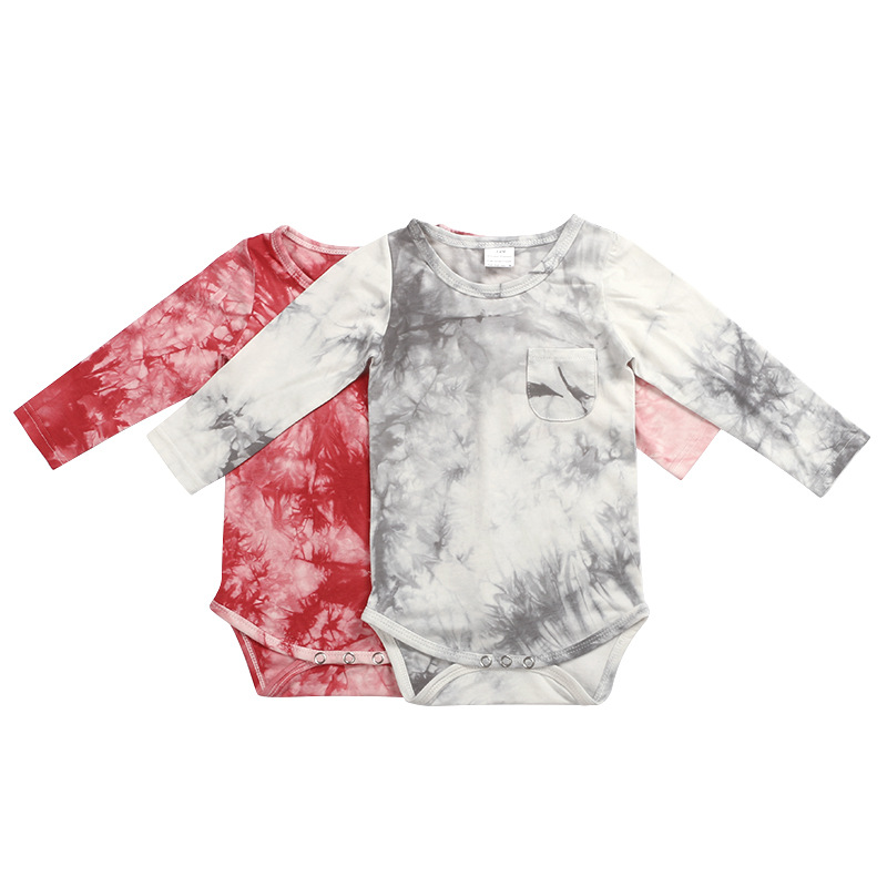 Pure and fresh ink tie-dye children's crawling suit baby child printing gradient long sleeve children's wear
