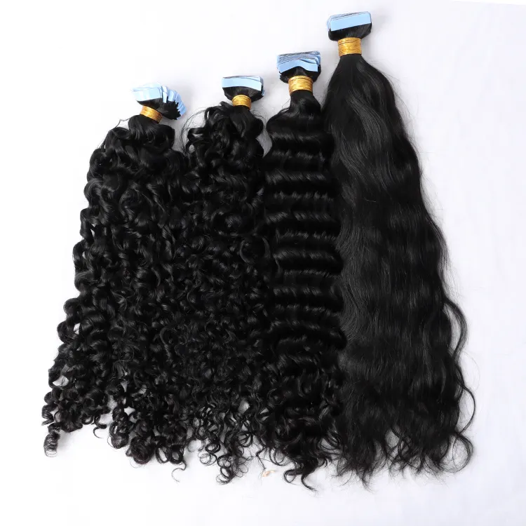 Wholesale Virgin 100% Human Double Drawn Remy Full Cuticle cabelo humano natural Curly Tape Hair Extensions