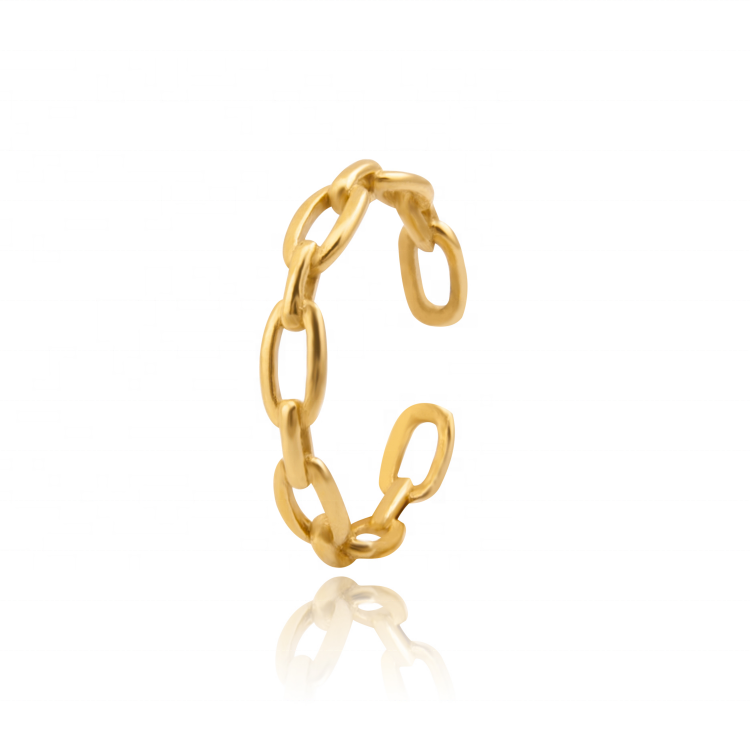 Hip Hop Adjustable Solid Gold Plated Stainless Steel Jewelry Open Cuban Link Chain Finger Rings