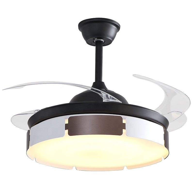 Hanging lamp indoor decoration fancy lights retractable blade for home LED black fan pendant light modern