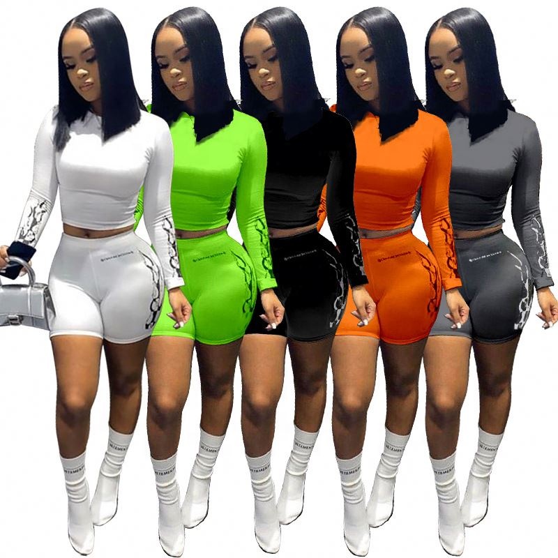 Wholesale 2022 new arrivals plus size two piece short set women clothing firework pattern print bodysuit