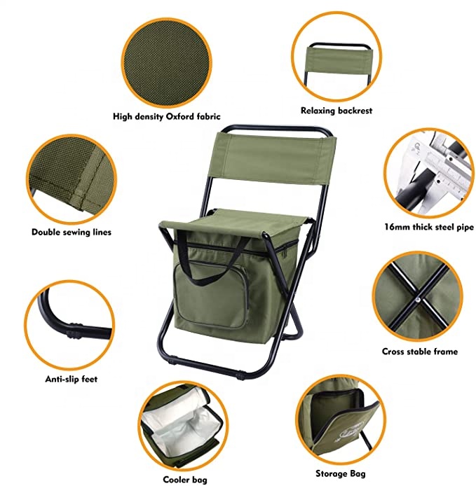 Hot Fishing Products Foldable Fishing Chairs Camping Chair with Cooler Bag Compact Fishing Stool for Ourdoor Carp Fish Tackle