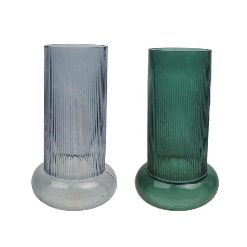 handmade high quality vertical stripe bubble shape color glass vase for home decoration