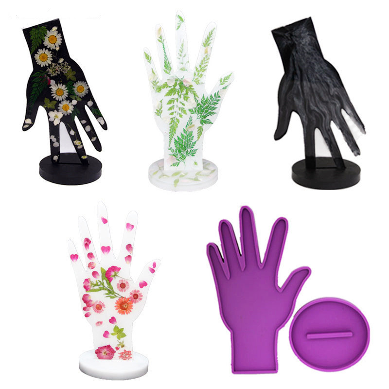 003 Creative DIY Mirror Crystal Epoxy Silicone Hand-shaped Jewelry Stand Jewelry Display Stand Swing Table Resin Silicone Mold