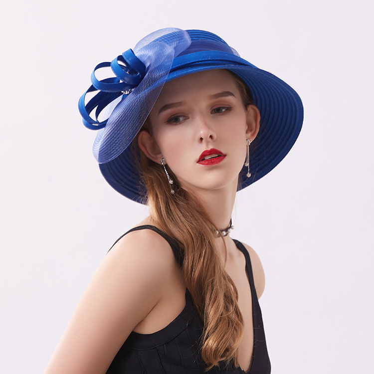 New European and American fashion top hat women's spring and summer sunscreen mesh hat foldable flower sunshade wide eaves hat
