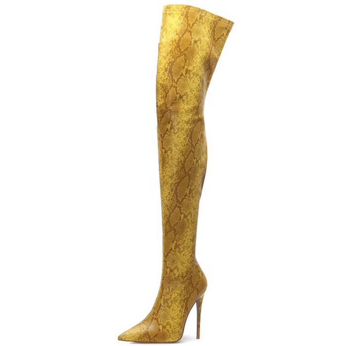 OEM Lady Stretch Stiletto High Heel Over Knee Boots Sexy Snakeskin Skintight Long Boots Sexy Women Thigh High Boots