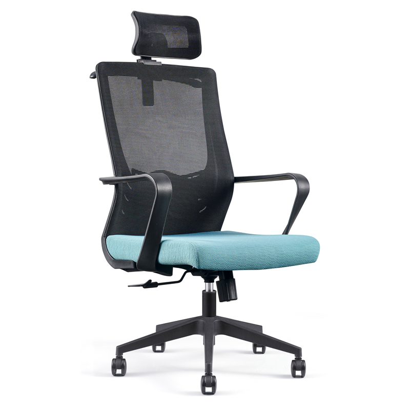 China Wooden high back reclinable swivel boss blue office table and chair with neck support