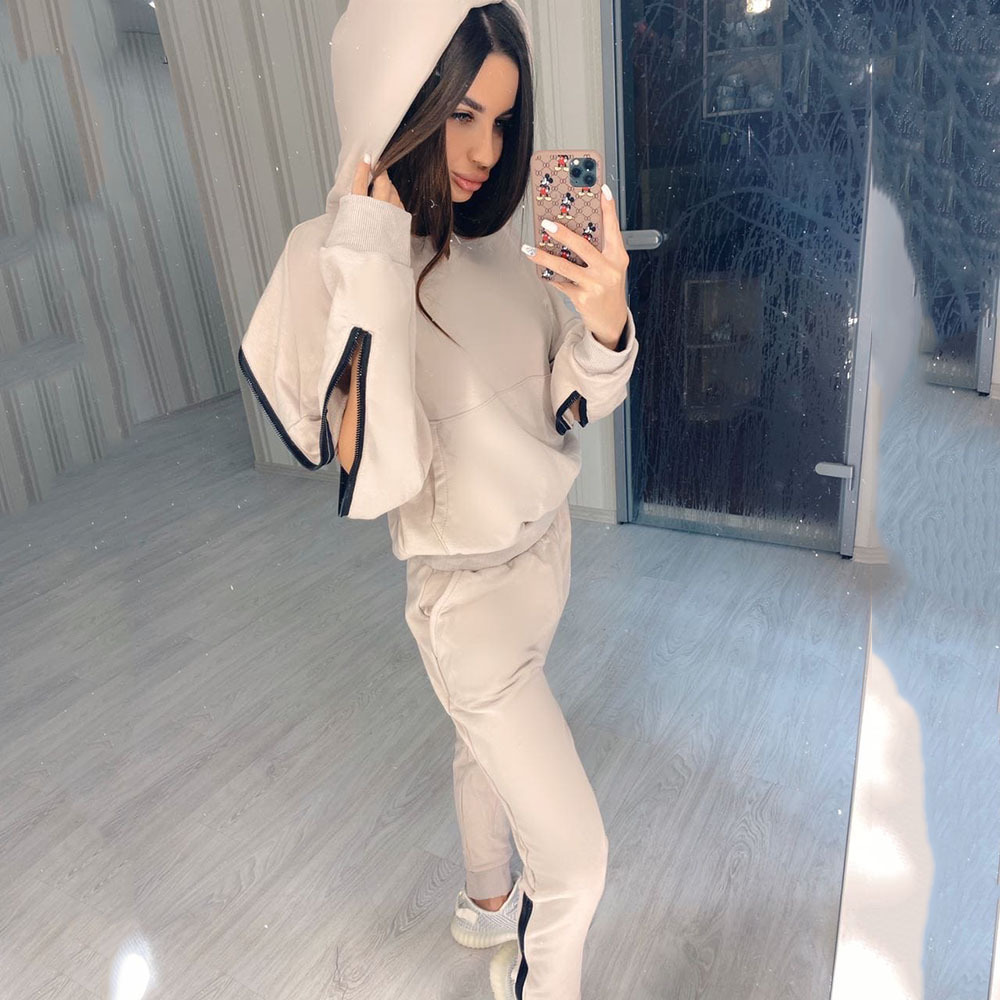 custom casual suit women crop hoodie jogging tight two-piece suit zipper hoodie sweat suits