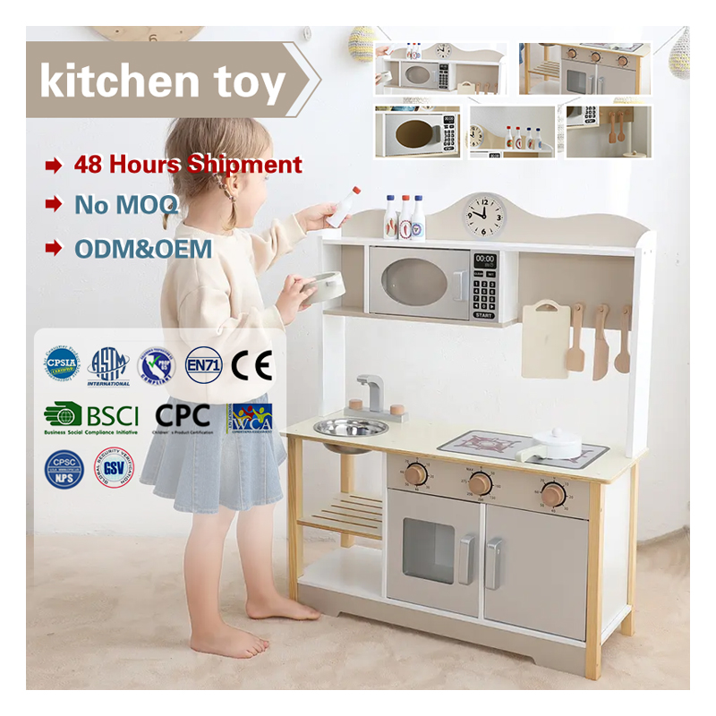 Montessori Wooden Kitchen Toys Pretend Play Cooking Sets With Accessories Child Furniture Toys For Baby Toys Kids