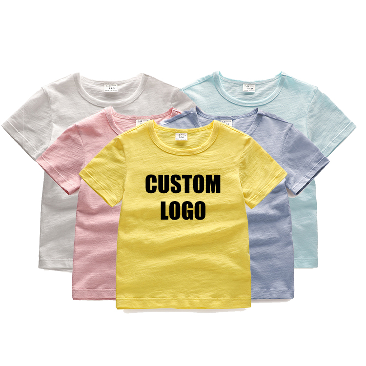 Kids Custom LOGO Cartoon Pattern Print Slub Cotton Short Sleeves Tops Boys Girls Summer Breathable T-Shrit