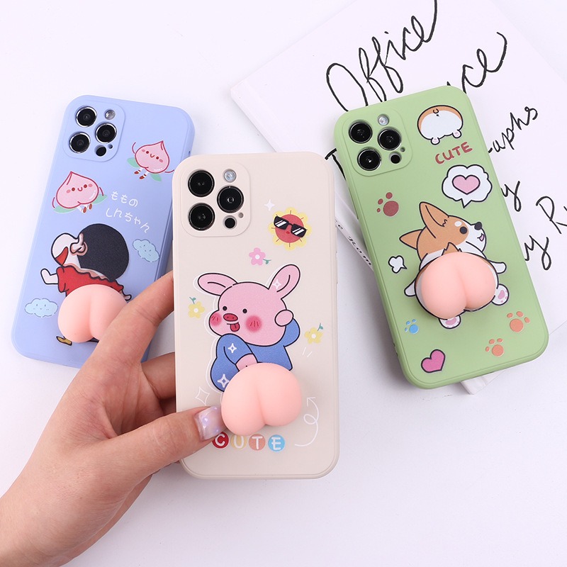 Kawaii Cartoon Peach Big 3D Bouncy Butt Ass Squishy Silicone Phone Case Cover For Iphone 12 13 Mini 11 Pro Max