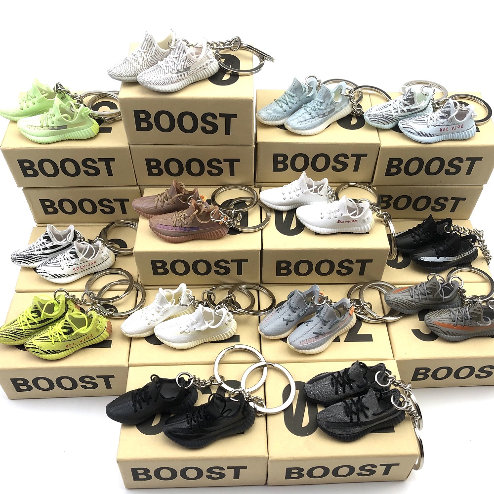 Оптовая продажа, модные дизайнерские Брендовые мини-брелоки Yeezy из ПВХ с 3D принтом, с мини-коробкой