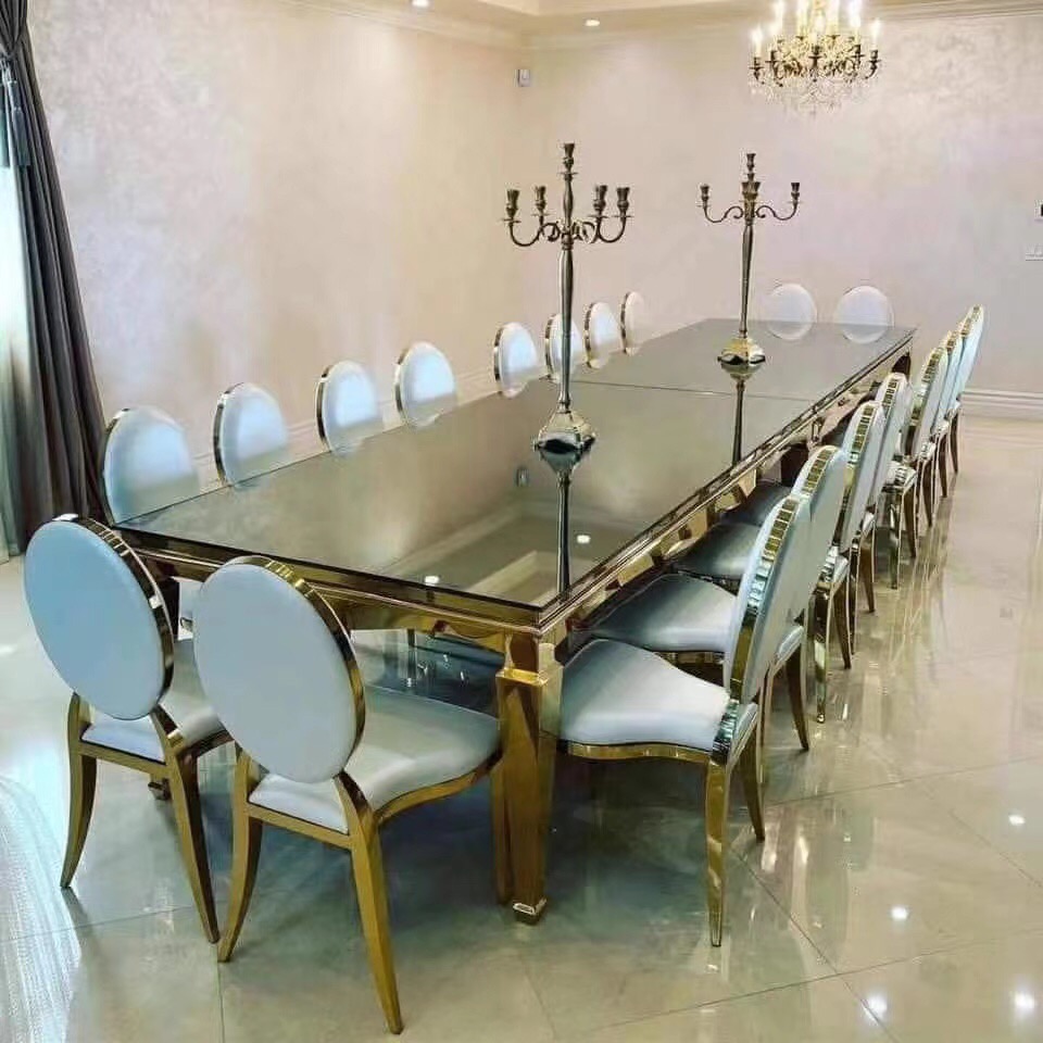 modern rectangle Stainless steel marble dining table set luxury Italian dining table set chairs