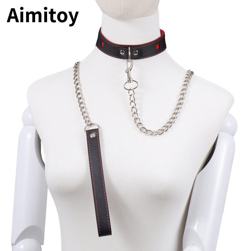 Aimitoy из искусственной кожи сексуальные эротические игрушки для пар горловиной в форме сердца; BDSM Collar кожанный ошейник с поводок цепочка для женщин