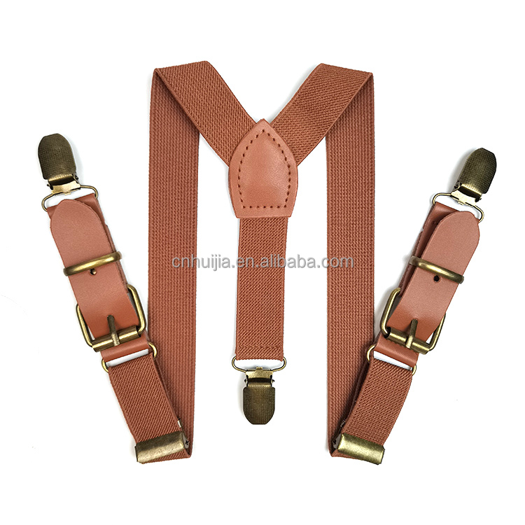 Manufacturers Custom Child New Solid Color Brown buckle suspenders for party wedding