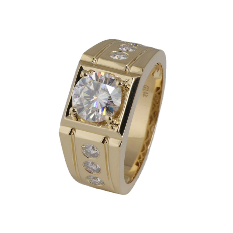 Provence Jewelry 14K Yellow Gold/White Gold 3CT Colorless Moissanite Diamond Man Ring For Wedding Grooms