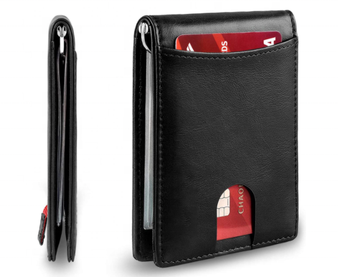 2021 Top Rated Black Carbon Fiber Leather Money Clip Wallet RFID Blocking wallet for Mens