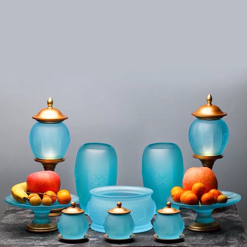 Wholesale Feng Shui Decorating Buddha Supplies Set Crystal Craft Gifts Liuli Buddha Statue Set
