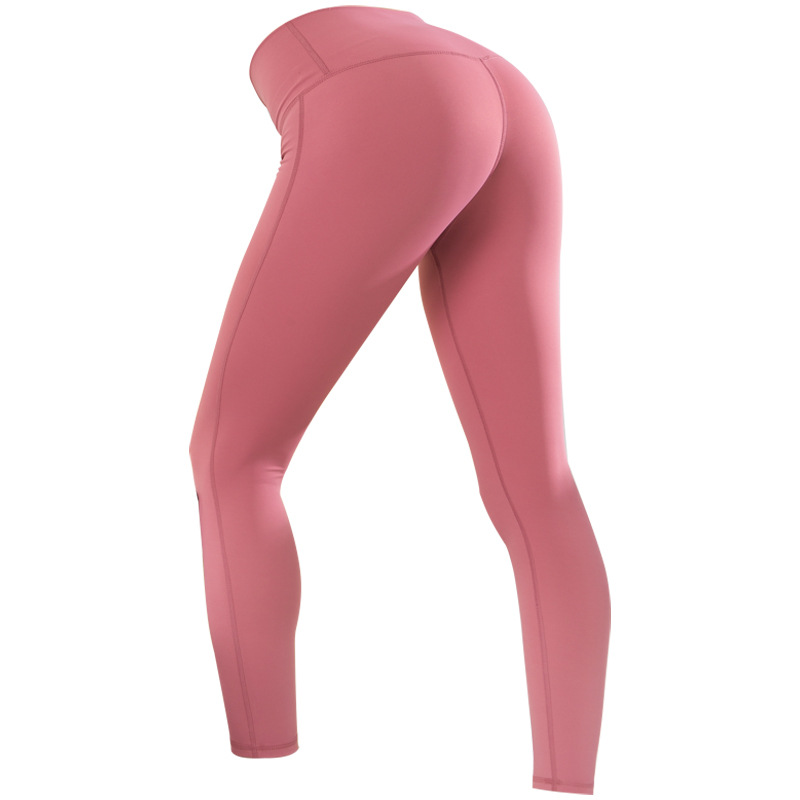 European and American nude peach hip Yoga Pants women's solid color quick drying high waist hip lifting tight training clothes s