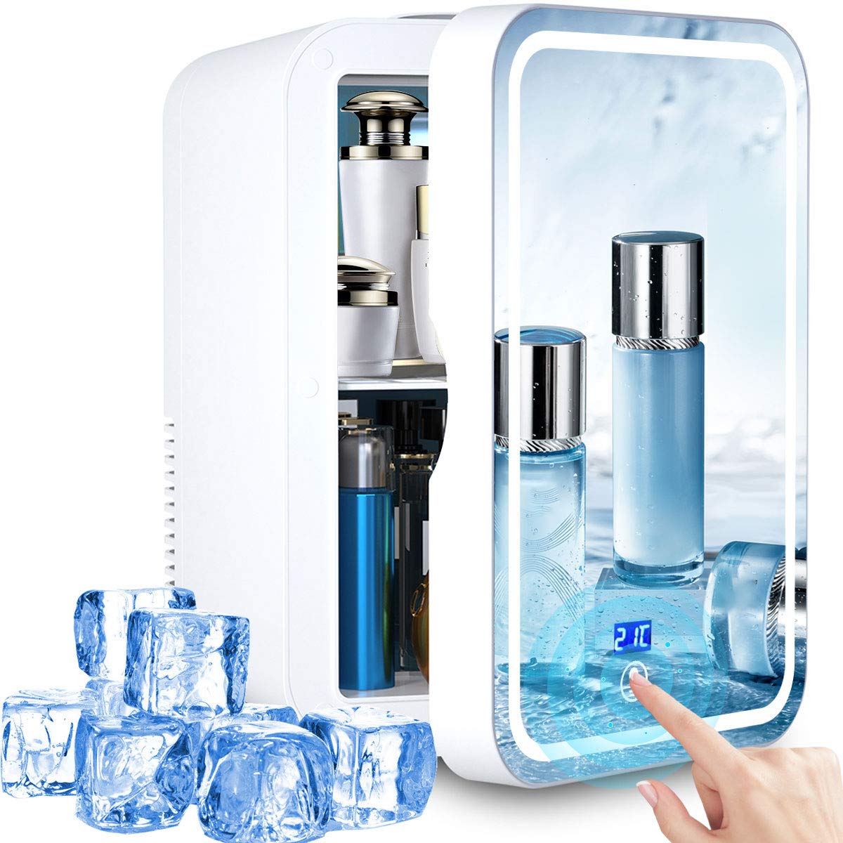 Portable Mini Cosmetics Refrigerator Cooling Heating Freezer with Makeup Mirror for Cosmetic Storage