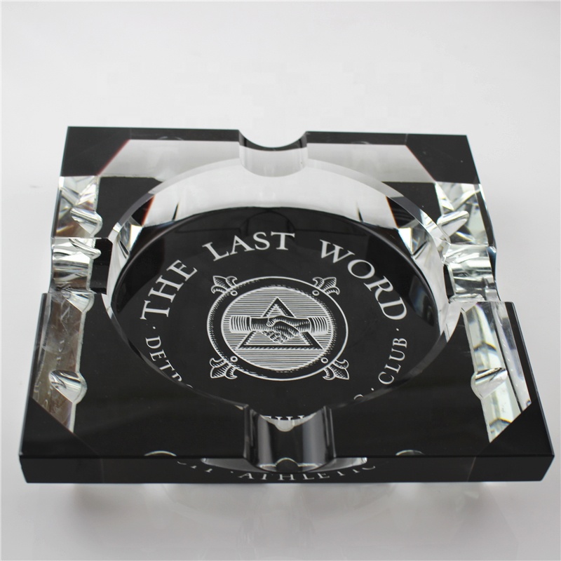 2021 Hot Sell Crystal Ashtray With Printing Words For Hotel And House Supplies/New Design K9 Cheap Custom Clear crystal asthray