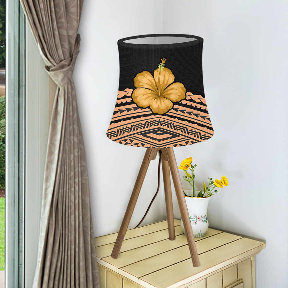 Samoan Style Hawaiian Polynesian Tribal Hibiscus Orange Flower Print Lampshade with Wire Frame Metal for Home Accessory Fabric