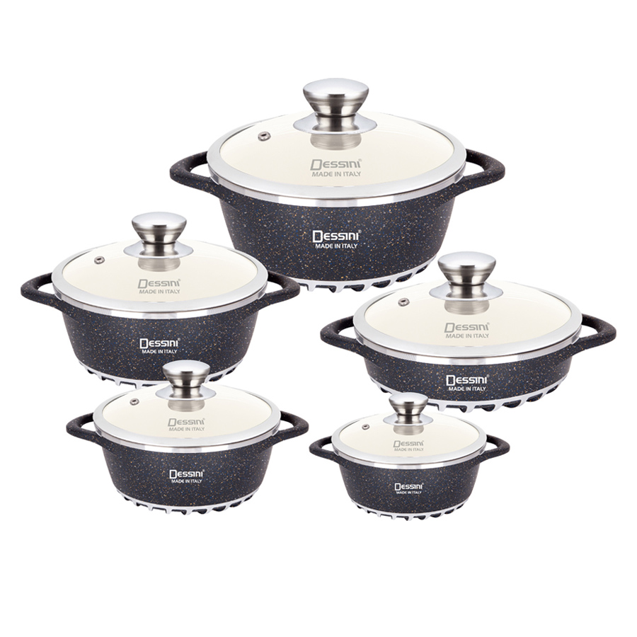 10 Piece Die Casting Aluminum Non Stick Kitchen Casserole Set Marble Cooking Pot Cookware Set