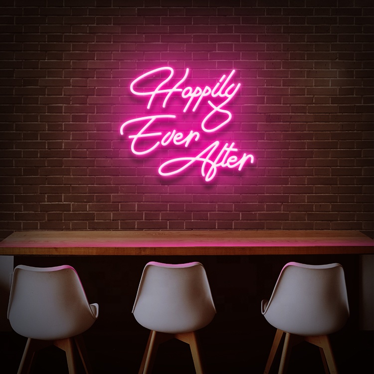 Koncept Drop Shipping 50cm New Arrival Electronic custom made pvc glass silicone led light letters happily ever after neon sign