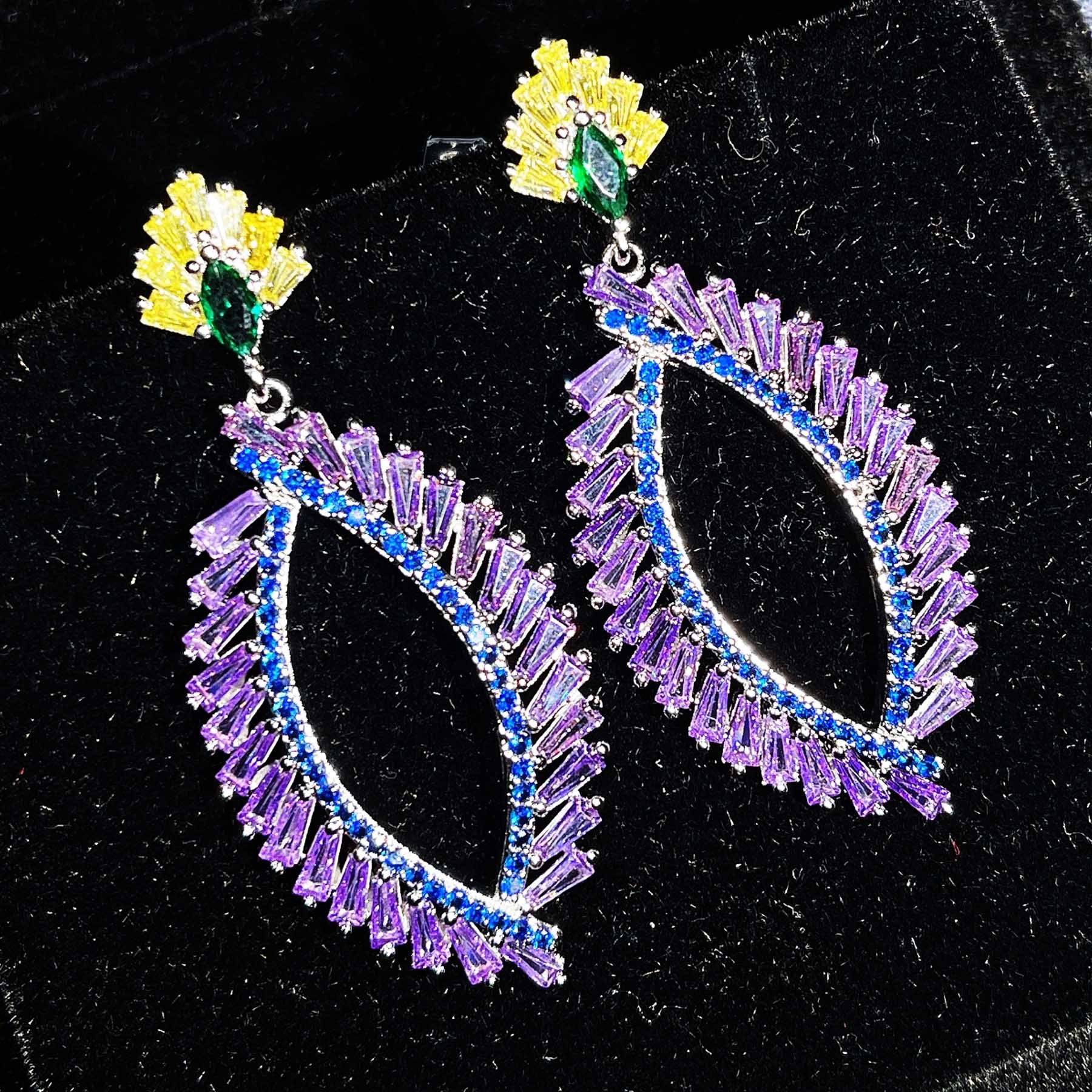 New Arrival Silver Plated Earrings For Lady Birthday Present Luxury Crystal Green Purple Leaf Flower Drop Earring Women Jewelry
