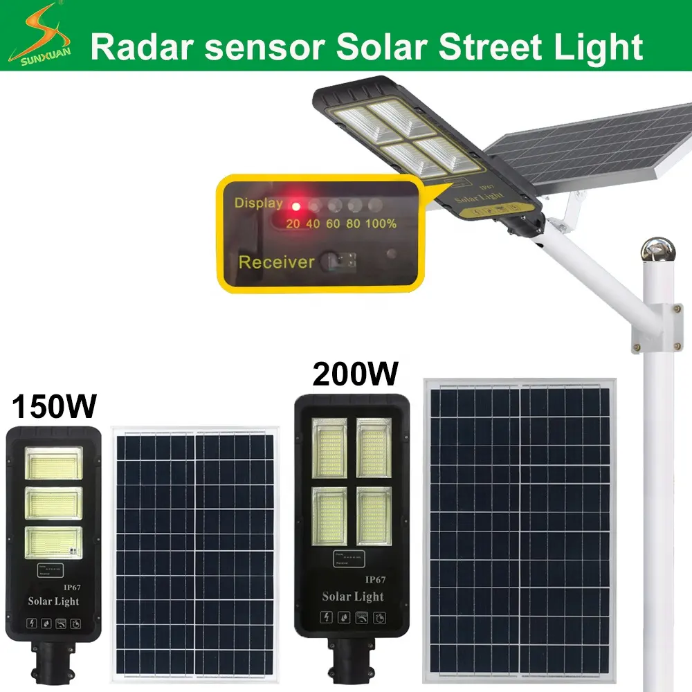 Led Solar Street Light 2020 New Radar Sensor Solar LED Street Light 200W
