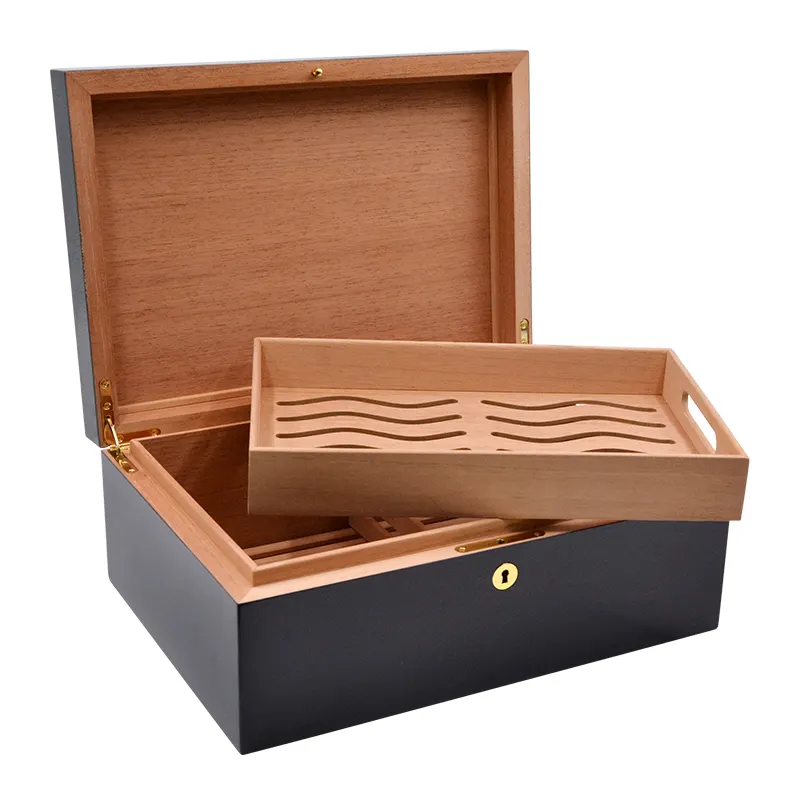 Luxury High Glossy Black Wooden Cigar Humidor Cabinet Cigar Box