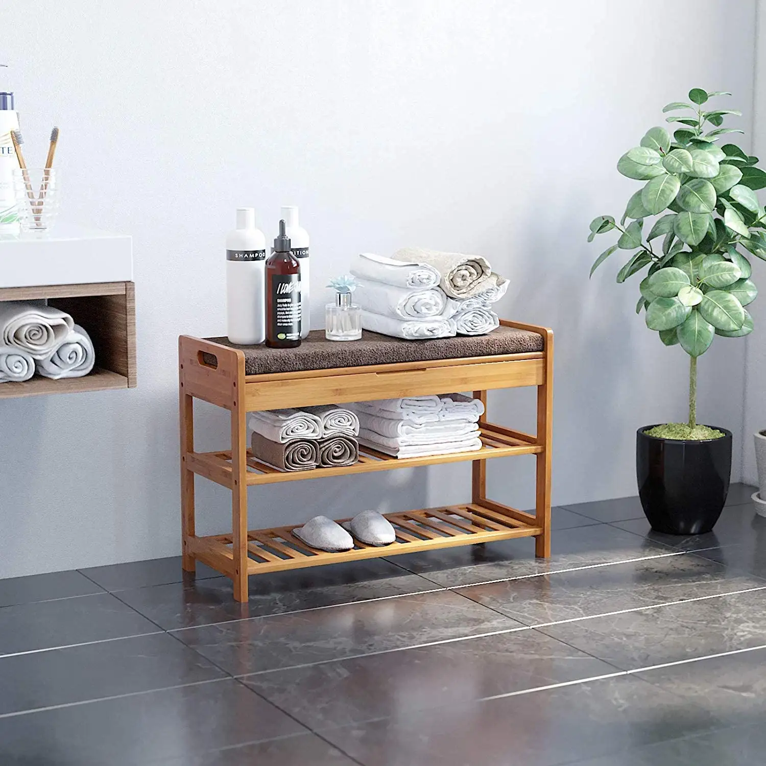 Bamboo shoe-changing stool three-layer shoe rack, shoe storage holders & racks rack is suitable for corridor living room