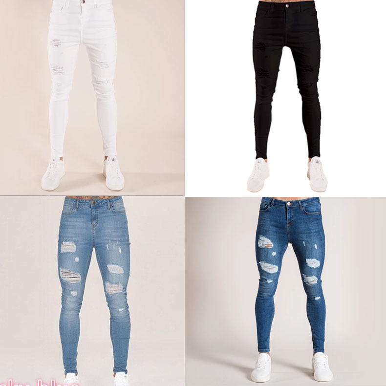 2020 new European and American trend men's locomotive personality hole jeans stretch straight slim trousers plus size