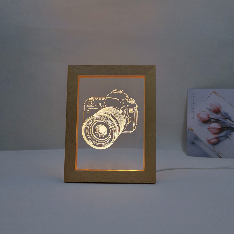 Новый продукт 3D деревянная рамка для фотографий Led Акриловые Настольные лампы 3 вида цветов ночник лампа