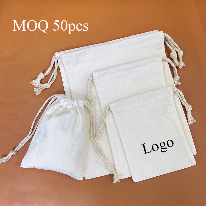Low MOQ custom design packaging cotton pouch garment dust cotton bag with your logo print cotton bag