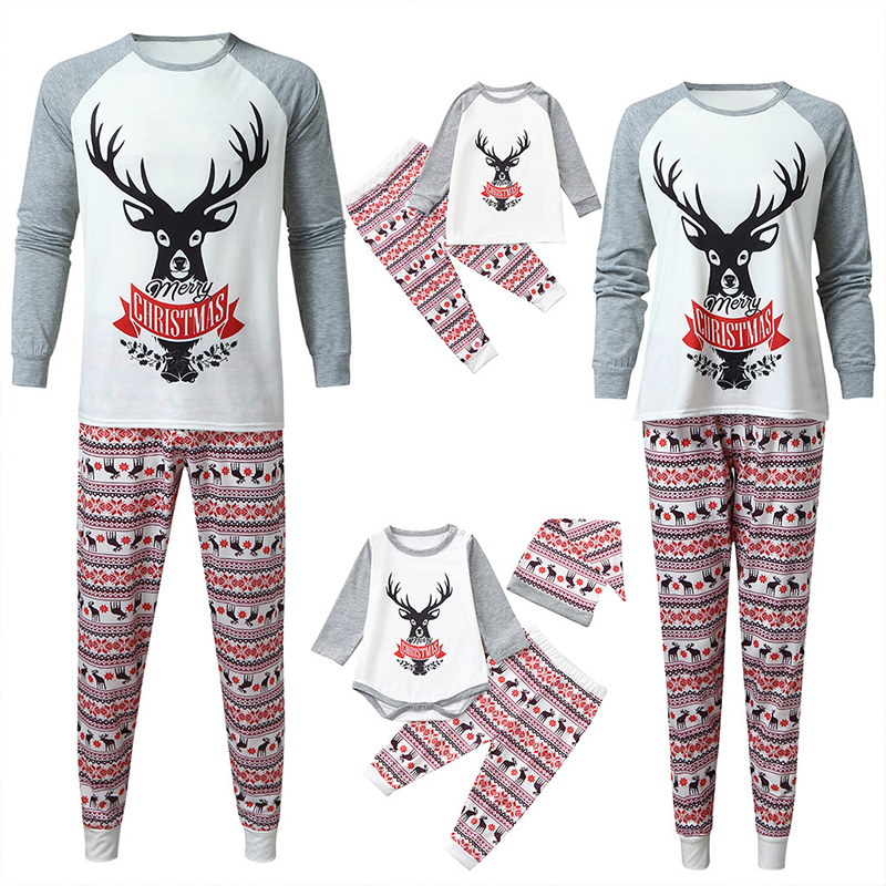 KKVVSS 705 Christmas sets home wear father mother child clothing cute printing custom pajamas adult nighty nightwear