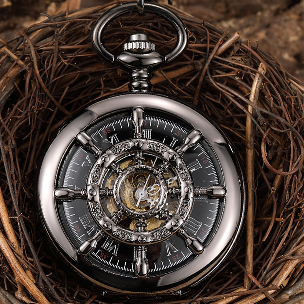 High Quality Vintage Hollow Rudder Manual Mechanical Pocket Watch Flip Roman Numerals Face Watch