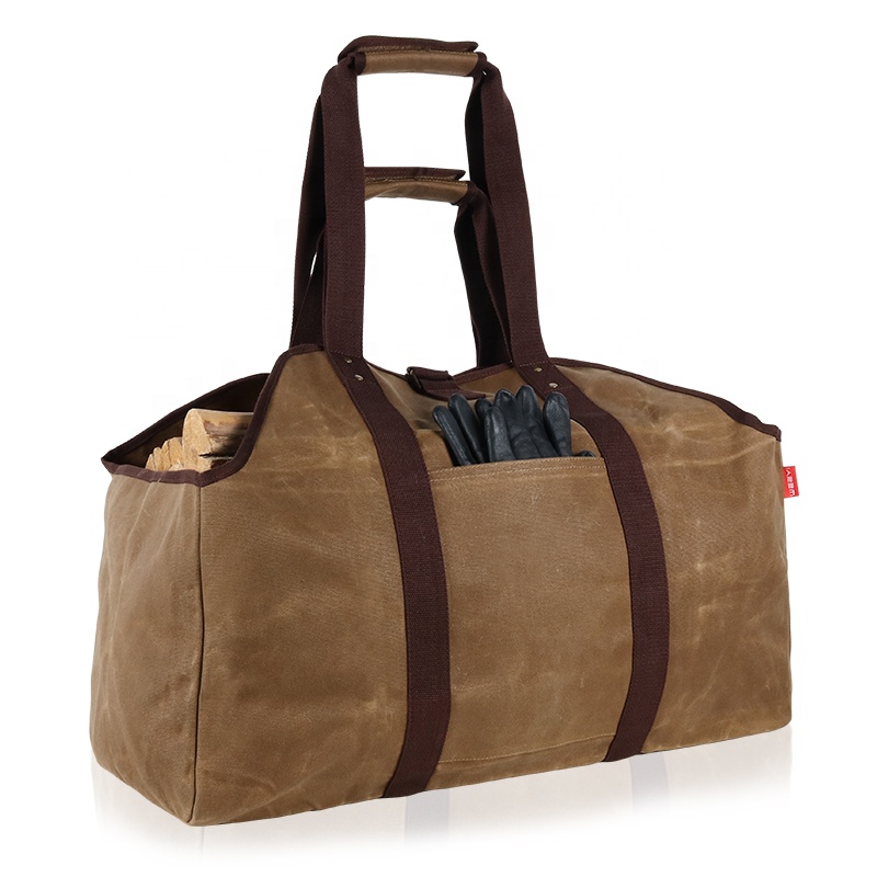 CHANGRONG Custom Extra Large Durable Outdoor waxed canvas Firewood Carrier Log Tote Bag