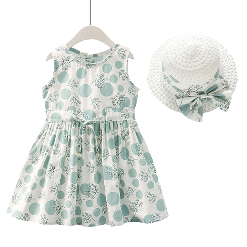 2021girls' Dresses Kids Girls Dress Popular Design Small Floral Print for Flower Girls 2 Piece Girls Floral Dress + Hat Packing