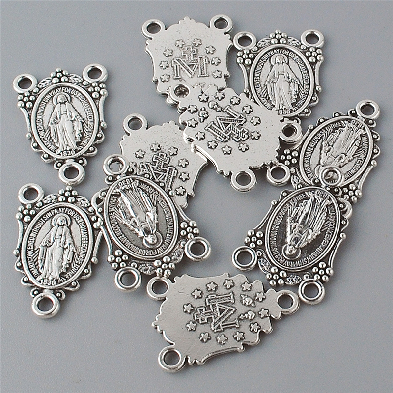 17*24mm Antique Silver Our lady of Grace Rosary Center Piece for Catholic Rosary Made