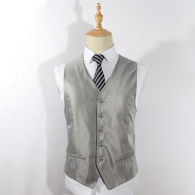 Groomsman wedding vest suit waist coat silver color vertical stripe design casual jackets for winter