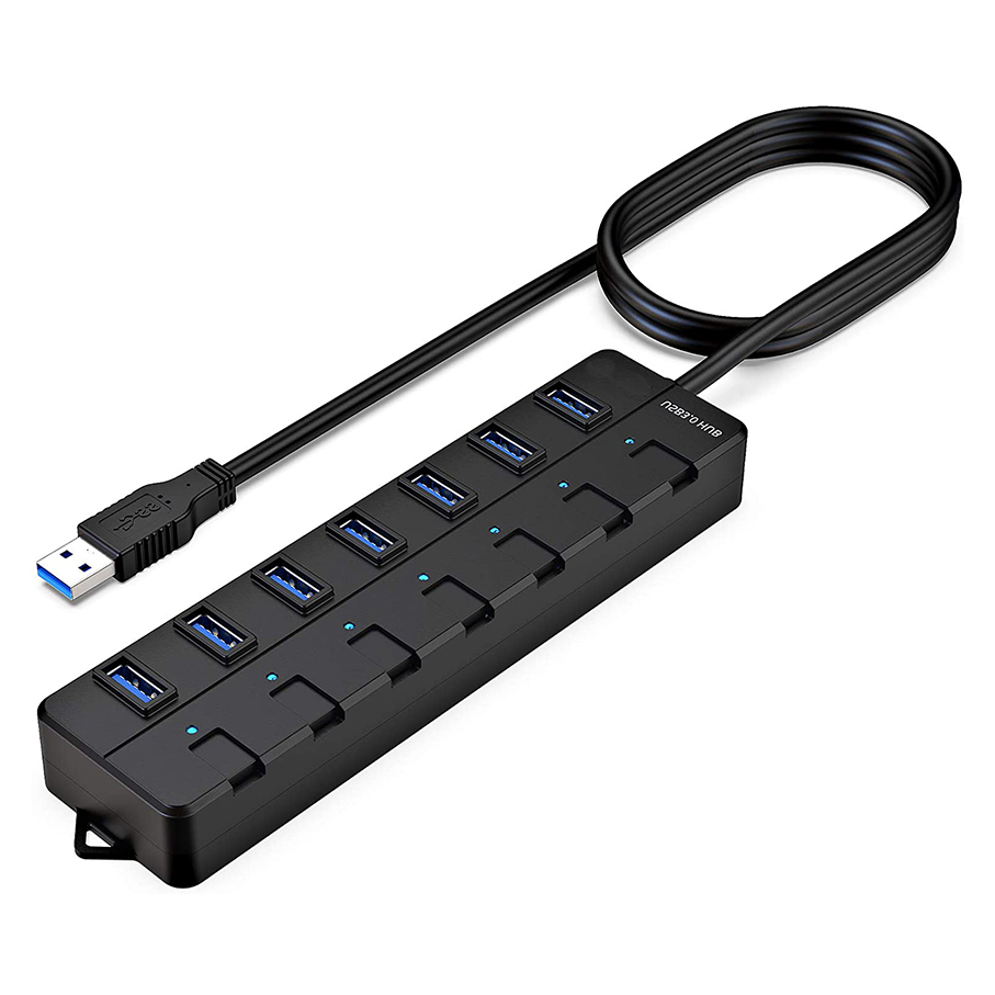 7-портовый USB3.0 концентратор, USB разветвитель с индивидуальным вкл/выкл кнопка и светодиодной подсветкой, 4ft/1,2 м длинный кабель-удлинитель USB