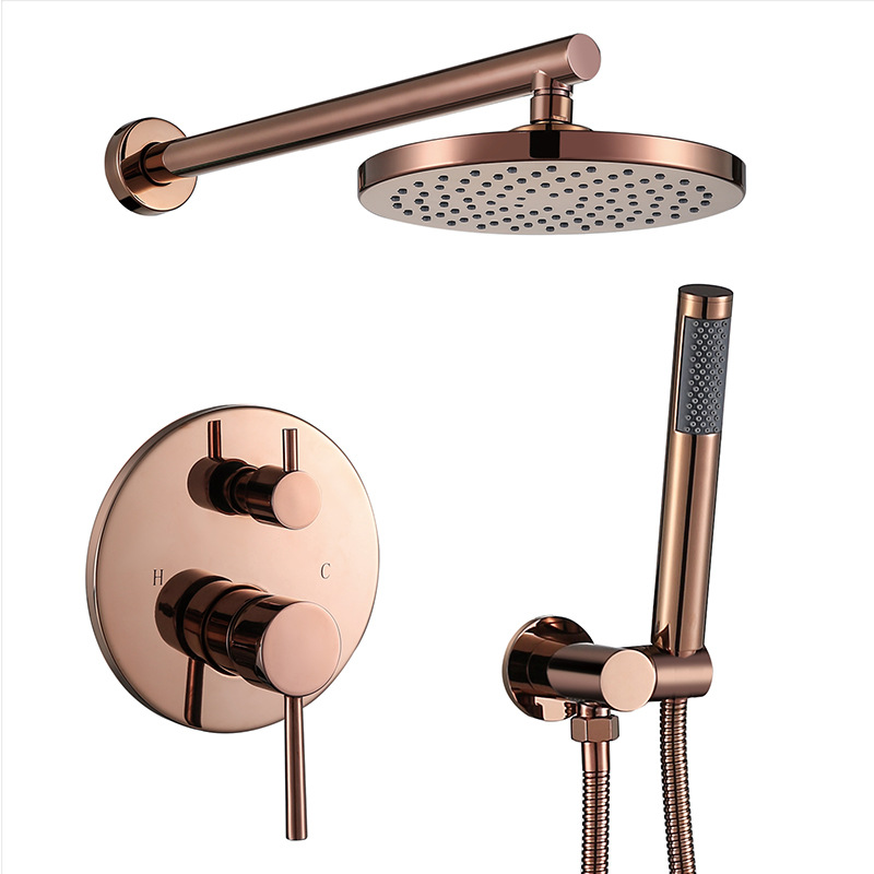 Rose Gold Shower Faucet Set Bathroom Shower System Rain Mixer Shower Combo Set Round