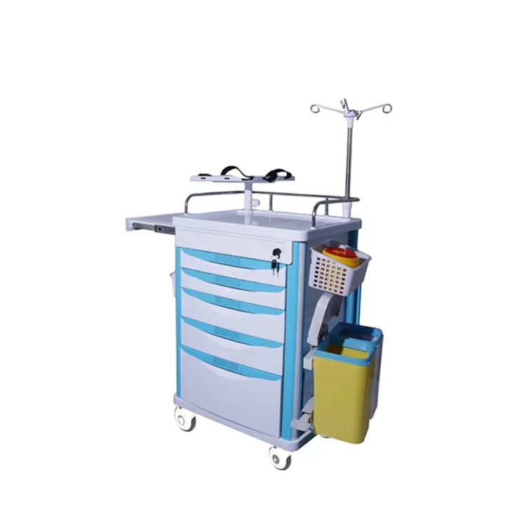BT-EY005 Cheap Hospital ABS plastic medical emergency resuscitation crash cart medicine trolley with 5 drawers price