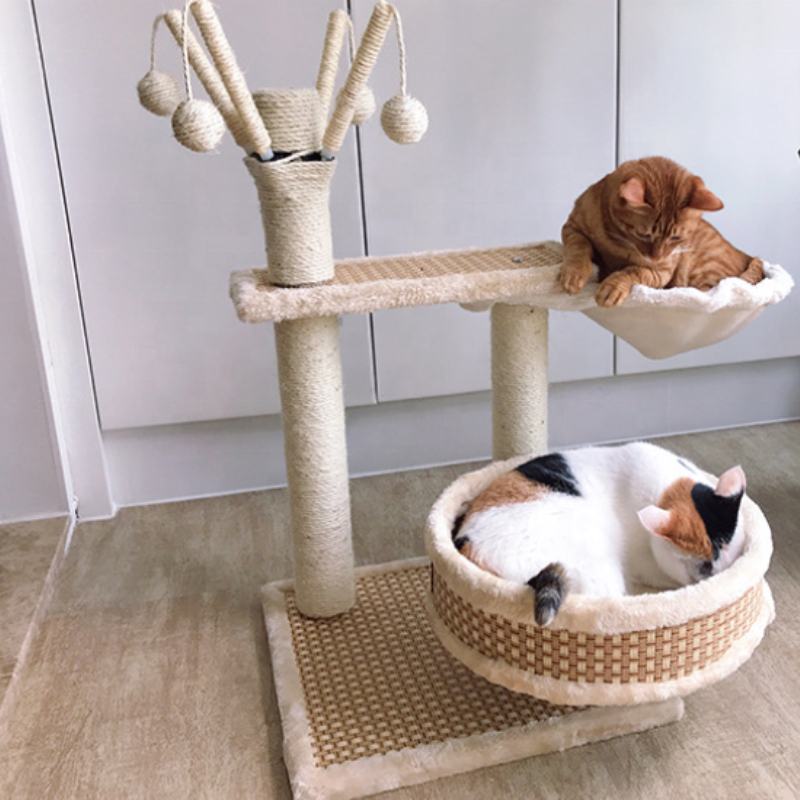 With jumping platform cat climbing frame sisal grinding claw play cat toy function practical rattan mat cat scratcher tree