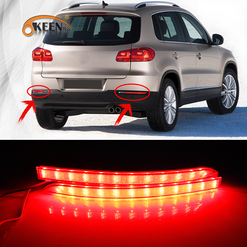 Автомобильная задняя фара KEEN 12 в для Tiguan 2012 2013 2014 2015, светодиодные отражатели заднего бампера, красные предупреждающие светодиодные задние стоп-сигналы